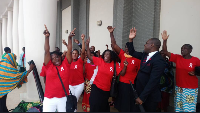 Activists celebrate the passing of the amended HIV/AIDS Bill today in Lilongwe. 